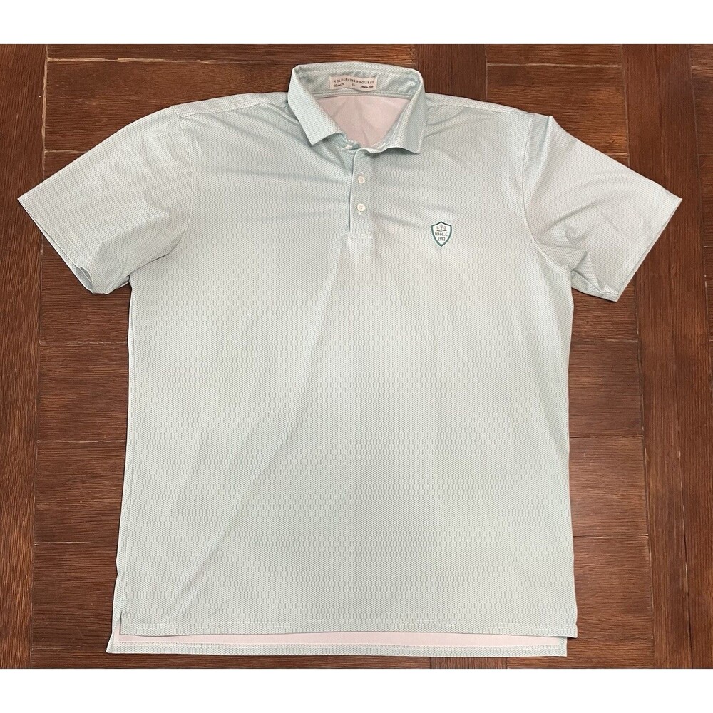 Holderness Bourne Polo Shirt Mens XL Green Patterned AOP Tailored Fit BHCC Golf